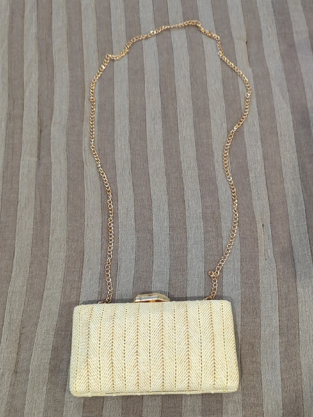 Gold Woven Chain-Strap Evening Clutch